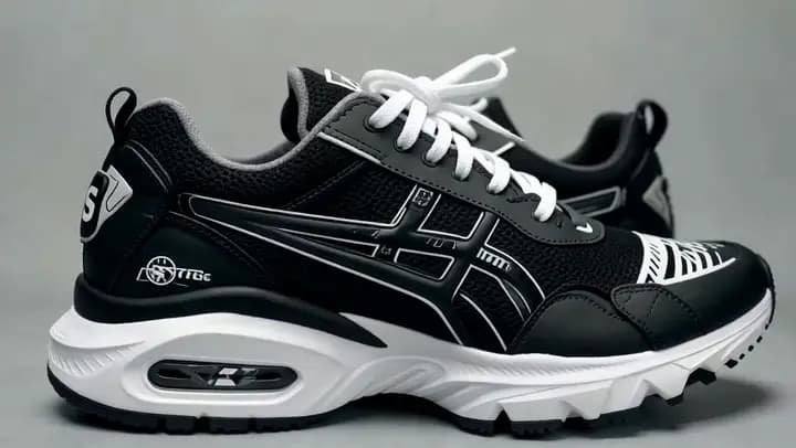 Black performance sneaker on a studio pedestal