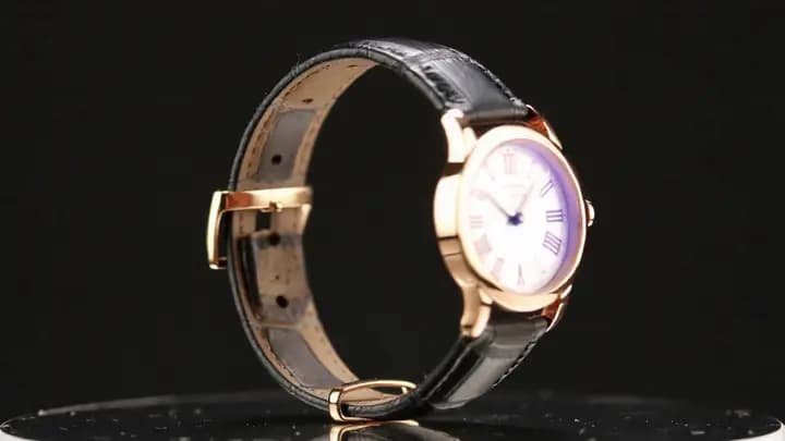 A luxury watch rotating in a dark studio with a controlled arc camera move in Kling 2.6.