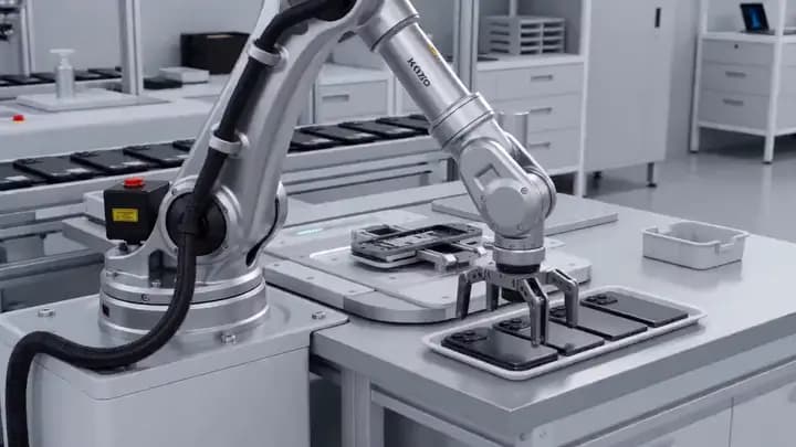 Robotic arms completing a precision assembly sequence