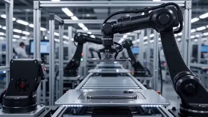An industrial robot reveal clip used as a Seedance 2.1 prompt example.
